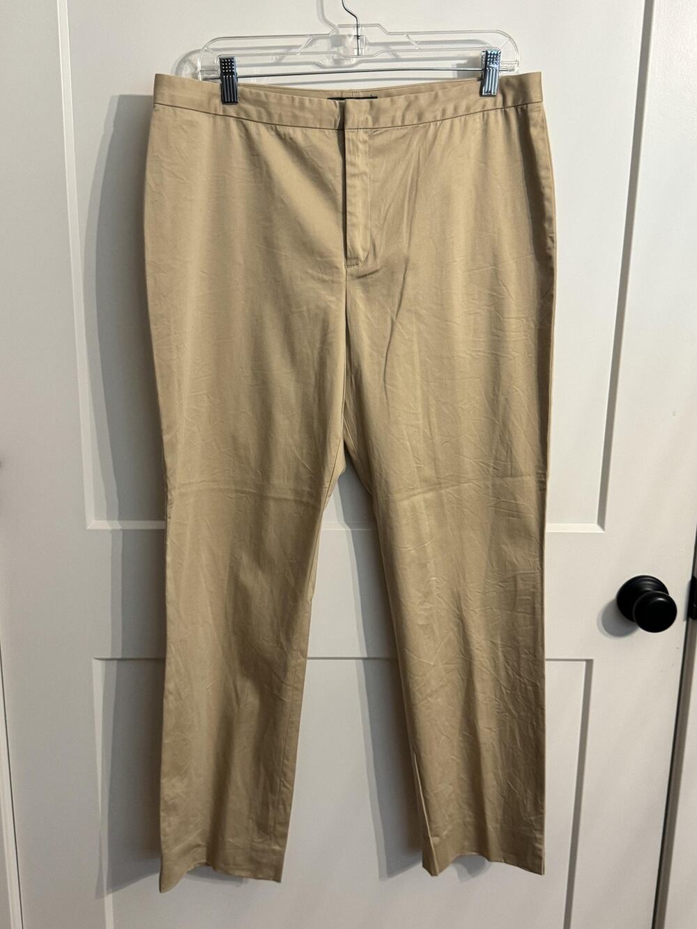 Lauren Ralph Lauren Chino Pants Sz 12 Beige Classic Stretch Ankle Slit Work